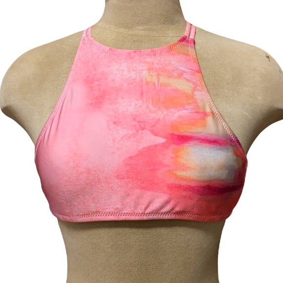 Altar’d State Bikini Top Pink Tie Dye Swimsuit High Neck S Small New - Picture 1 of 5